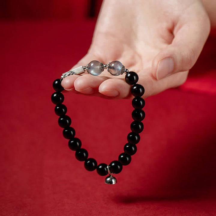 Buddha Stones 925 Sterling Silver Obsidian Moonstone Strength Couple Bracelet - image 4