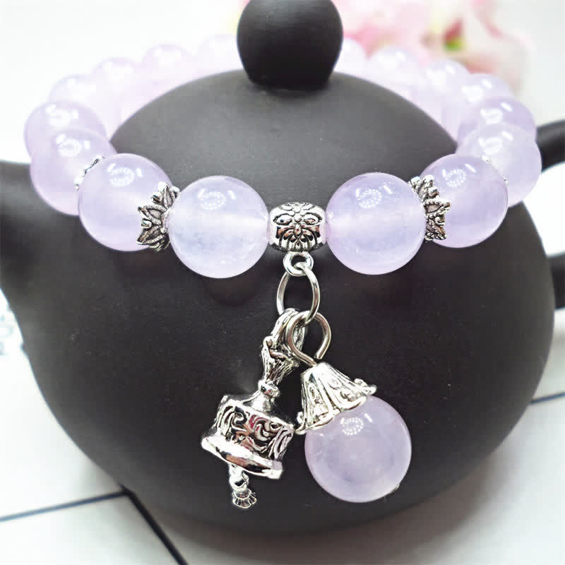 Buddha Stones Vintage Crystal Chalcedony Stone Energy Beaded Bell Charm Bracelet - image 12