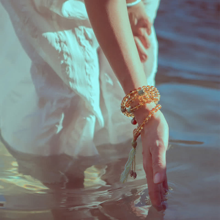 Buddha Stones 108 Mala Beads 925 Sterling Silver Citrine Sandalwood Turquoise Protection Prosperity Bracelet - image 3