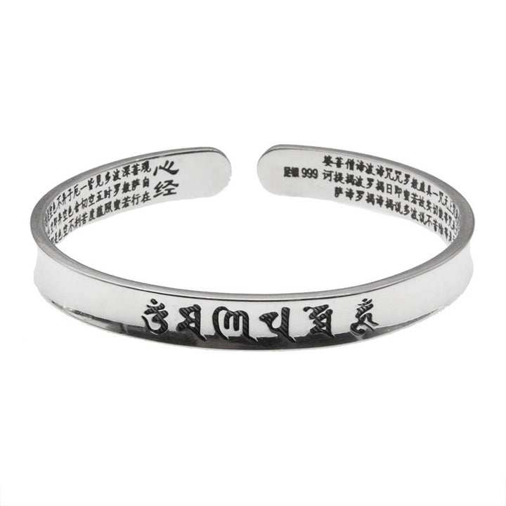 Buddha Stones 999 Sterling Silver Om Mani Padme Hum Heart Sutra Love Peace Bracelet Bangle - 24.46g - image 1