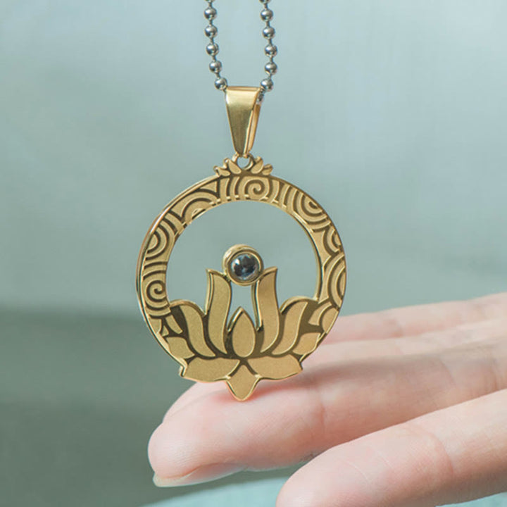 Buddha Stones Lotus Titanium Steel Enlightenment Projection Shurangama Mantra Necklace Pendant - image 16