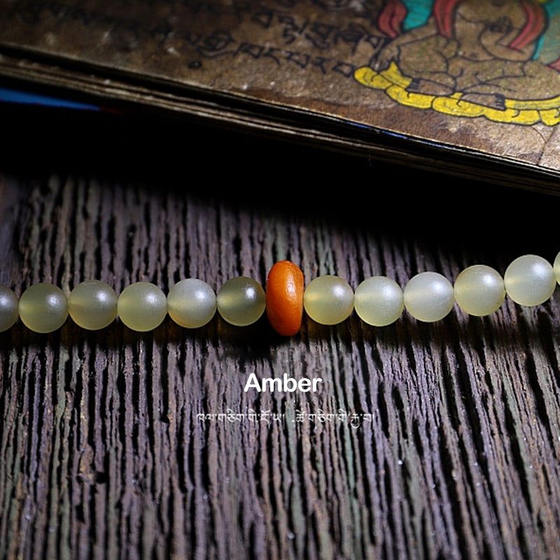 Buddha Stones 108 Mala Beads Tibet Sheep Horn Amber Luck Bracelet - image 16