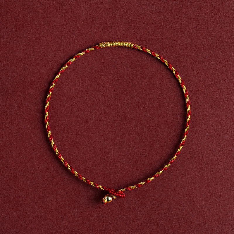 Buddha Stones 14K Gold Plated Handmade Red Gold Rope King Kong Knot Braided Luck Bracelet - 17-18cm - image 0