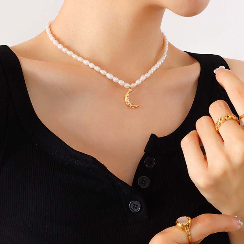 Pearl Crescent Moon Calm Necklace Pendant - image 4
