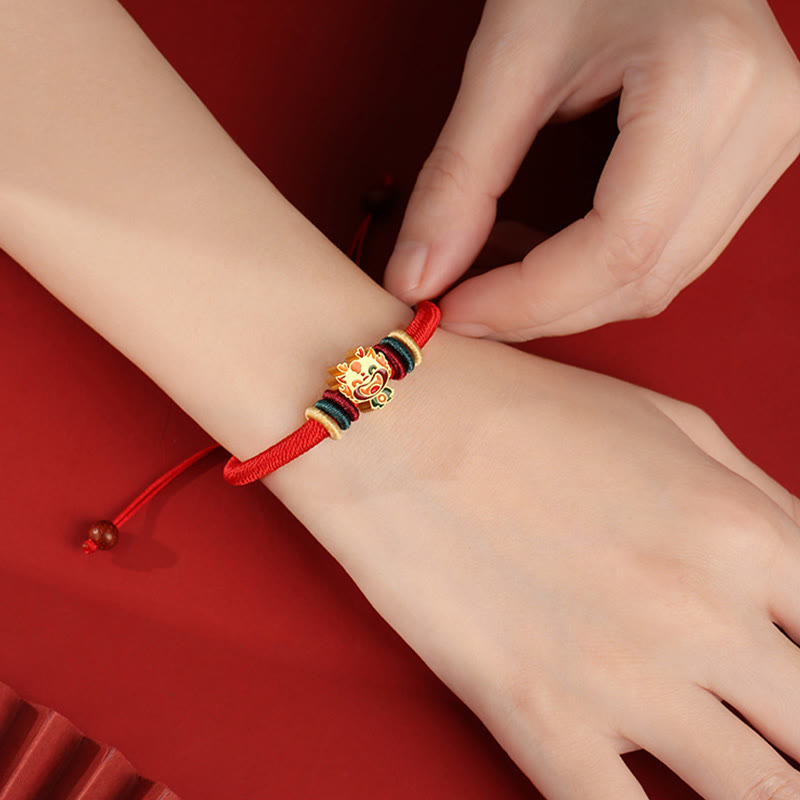 Buddha Stones Handmade 925 Sterling Silver Year of the Dragon Cute Chinese Zodiac Luck Braided Red Bracelet - image 3