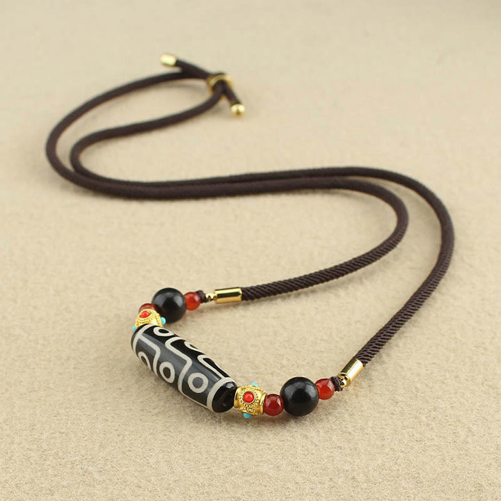 Buddha Stones Tibetan Nine-Eye Dzi Bead Protection Blessings String Necklace Pendant - image 2
