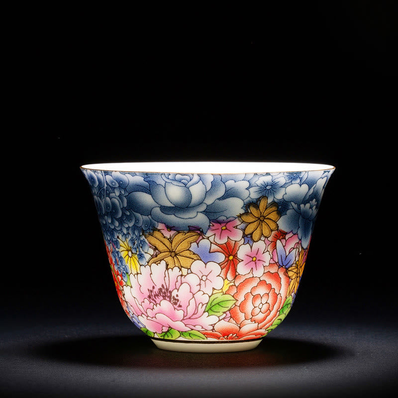 Buddha Stones Colorful Flowers Orchid Sea Waves Blue and White Porcelain Ceramic Teacup Kung Fu Tea Cup - Colorful Flowers 6.6cm*4.6cm*70ml - image 0