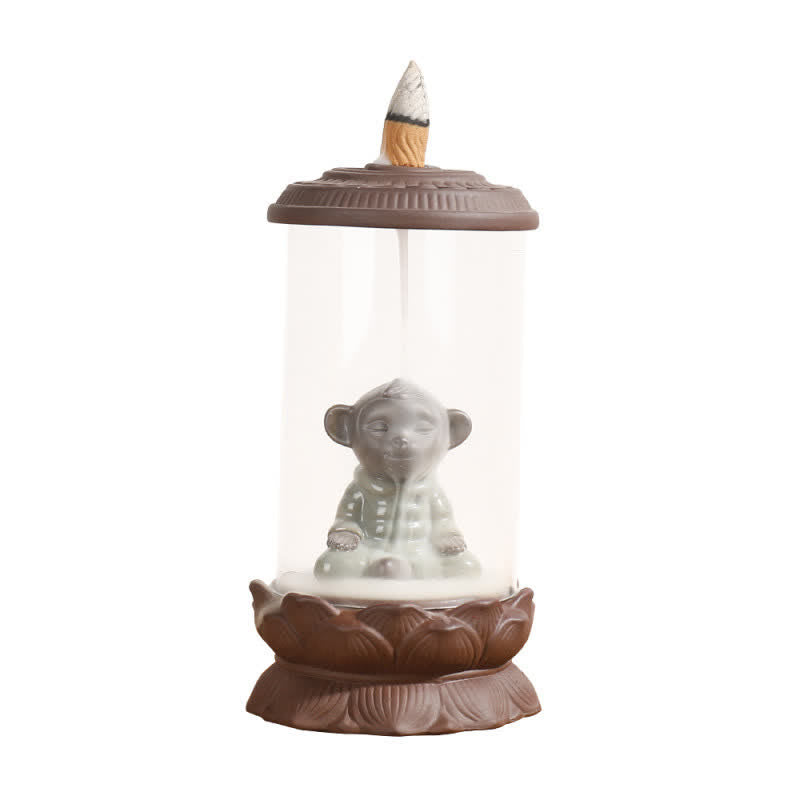 Meditation Wukong Monkey King Purple Clay Windshield Lotus Backflow Smoke Fountain Incense Burner Decoration - image 4