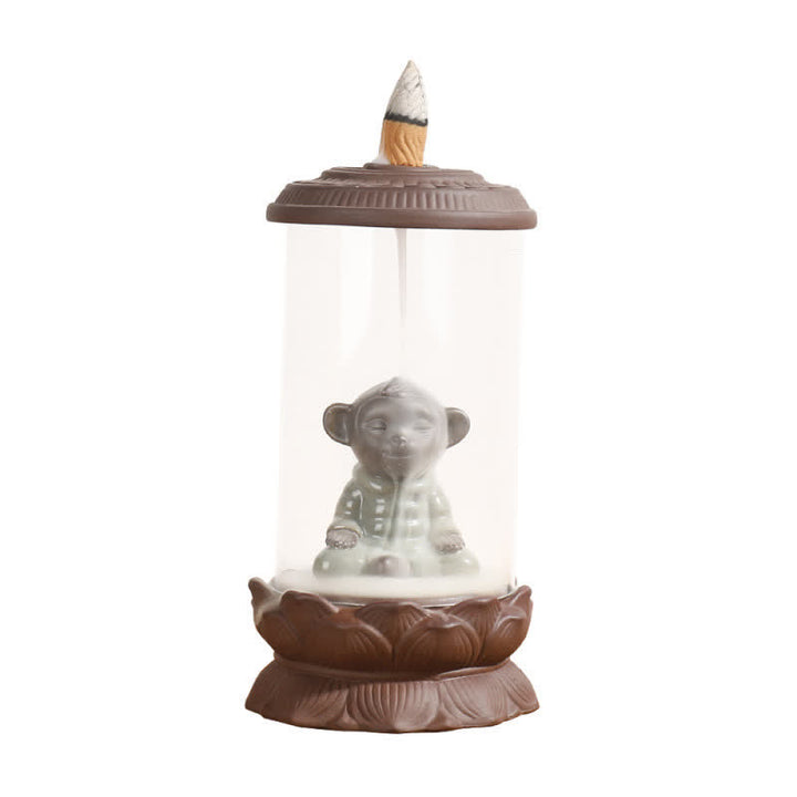 Meditation Wukong Monkey King Purple Clay Windshield Lotus Backflow Smoke Fountain Incense Burner Decoration - image 4