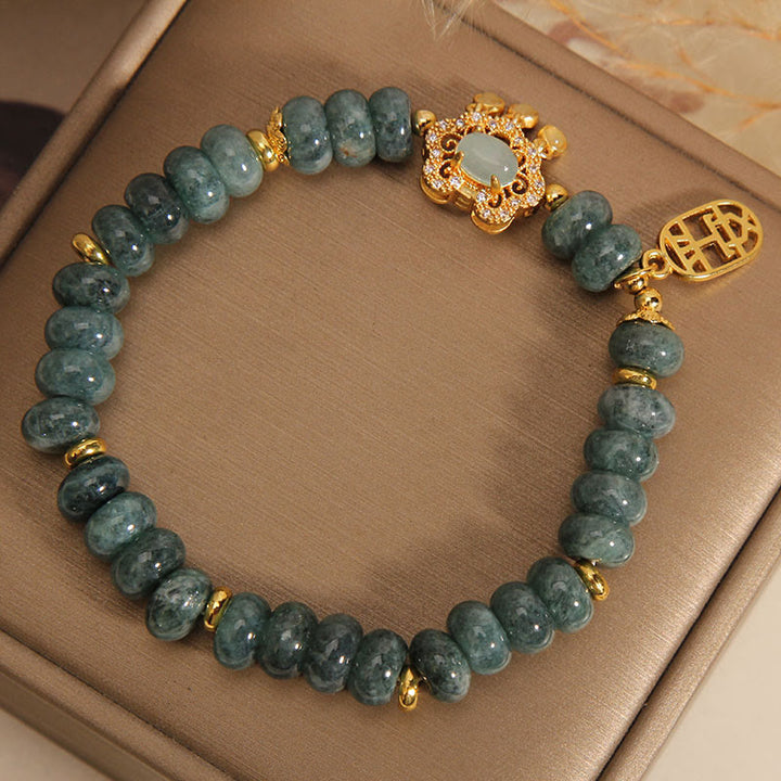 Buddha Stones Natural Jade Chinese Lock Charm Peace Luck Abundance Bracelet - image 4