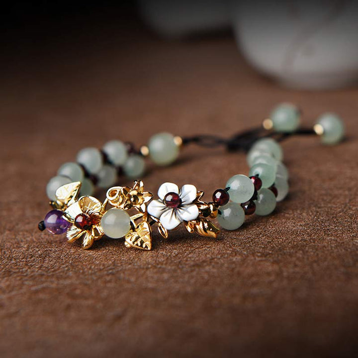 Buddha Stones Green Aventurine Garnet Bead Flower Petal Luck Bracelet - image 8