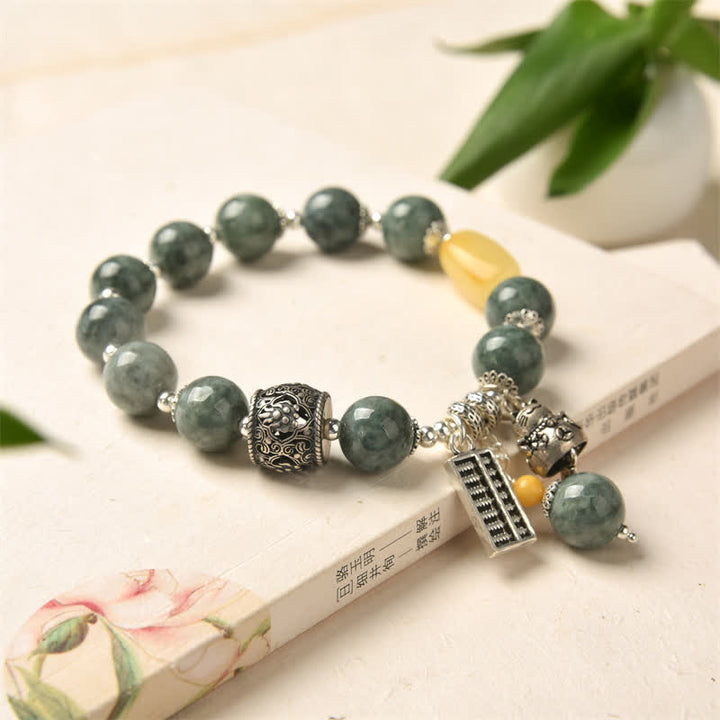 Buddha Stones 925 Sterling Silver Cyan Jade Amber Abacus Lucky Cat Success Bracelet - image 4