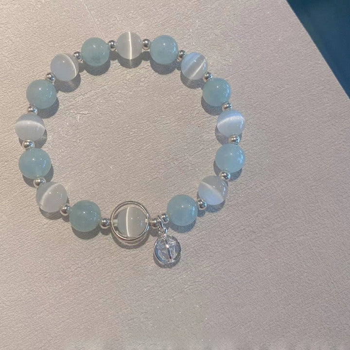 Buddha Stones 925 Sterling Silver Cat's Eye Aquamarine Support Charm Bracelet - image 5