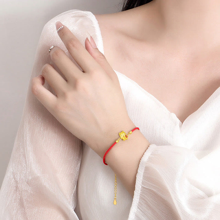 Buddha Stones 925 Sterling Silver Year Of The Dragon Lucky Golden Dragon Strength Red Rope Chain Bracelet - image 4