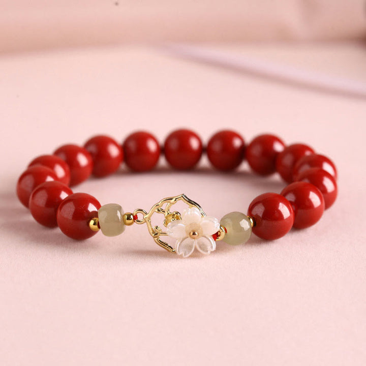 Buddha Stones Natural Cinnabar Jade Beaded Tridacna Stone Flower Blessing Bracelet - Red Cinnabar - 10mm(Wrist Circumference 18cm) - image 12