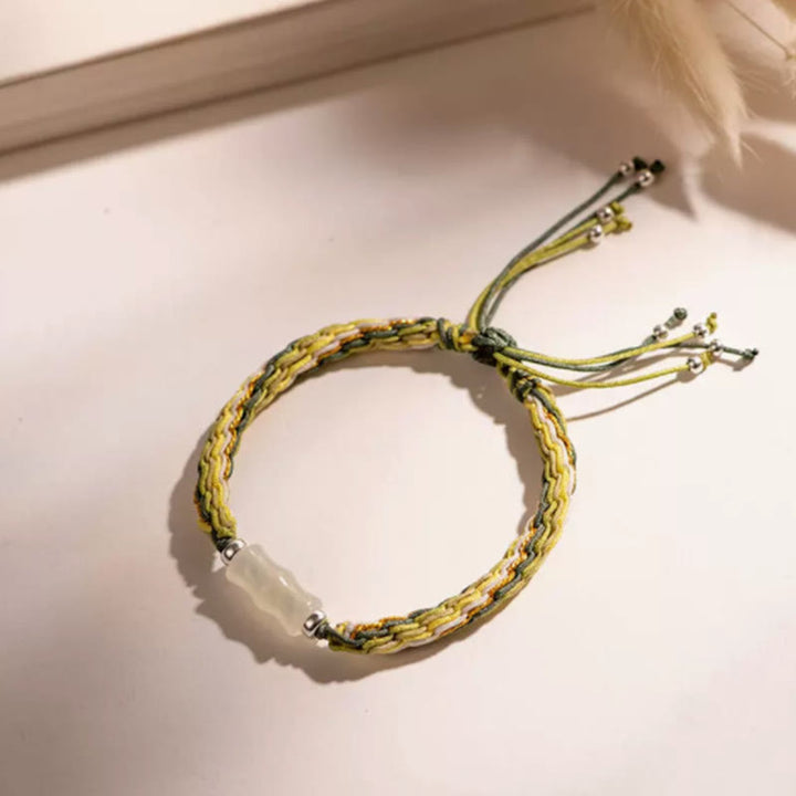 Buddha Stones White Jade Bamboo Reincarnation Knot Wealth Luck Strength String Bracelet - Yellow&Dark Green(Wrist Circumference 14-18cm) - image 9