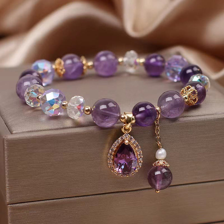 Natural Amethyst Zircon Love Heart Healing Soul Charm Bracelet - image 2