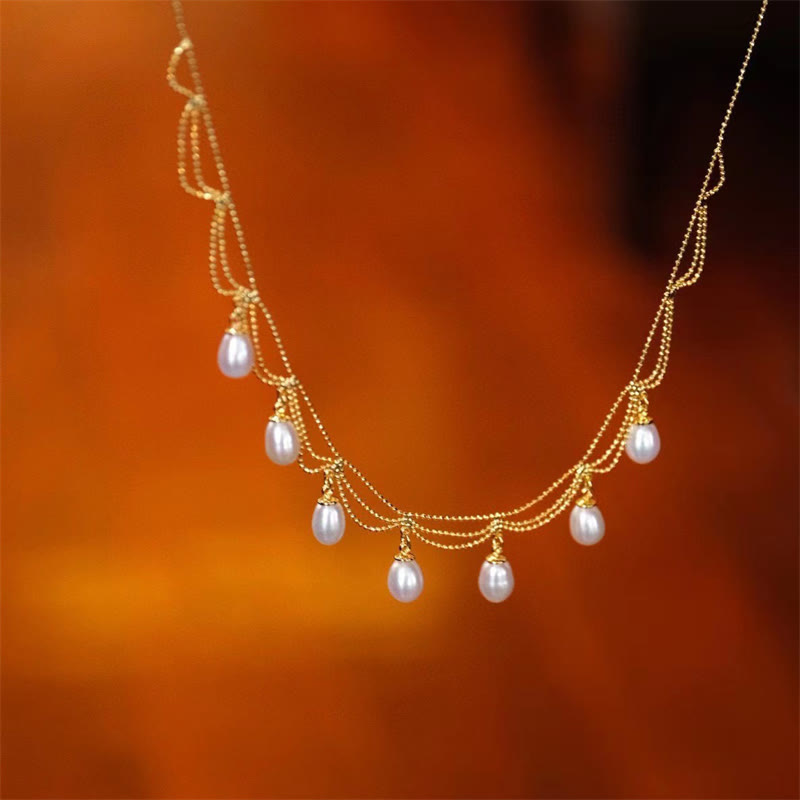 Vintage 14K Gold Plated Pearl Bead Healing Multilayer Necklace Pendant - image 3