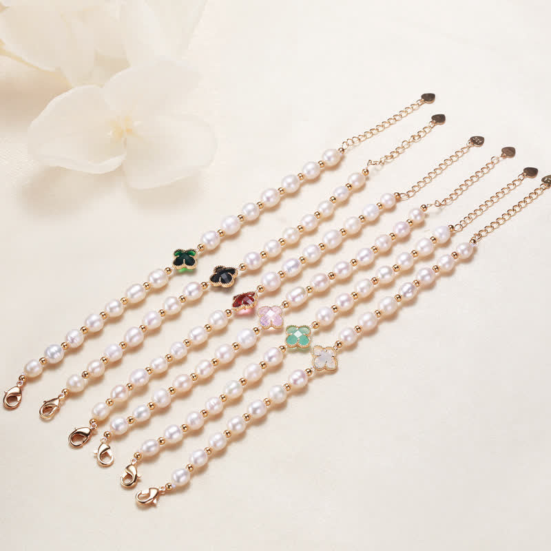 Buddha Stones Pearl Four Leaf Clover Wealth Chain Bracelet - image 4