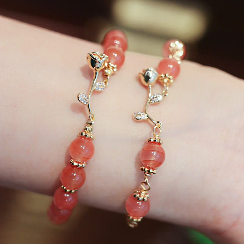 Buddha Stones Natural Red Agate Rose Confidence Calm Chain Bracelet - image 0