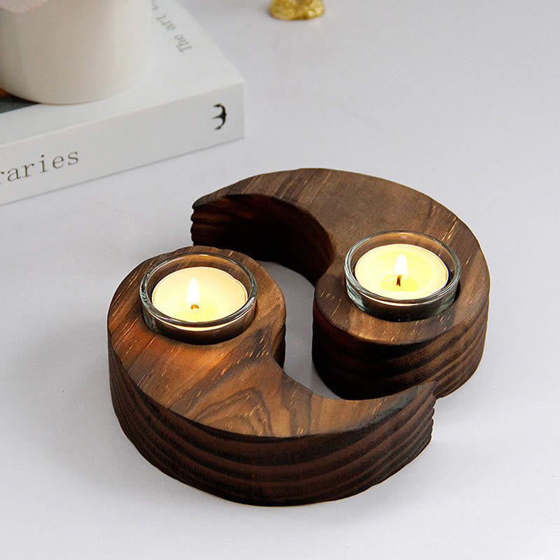 Buddha Stones Yin Yang Wood Candle Holder Meditation Rituals Use Items - image 13