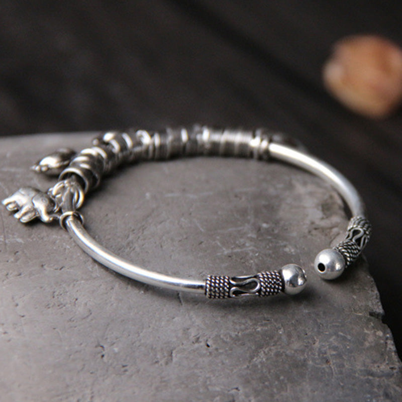 Buddha Stones 925 Sterling Silver Elephant Strength Bracelet Bangle - image 4