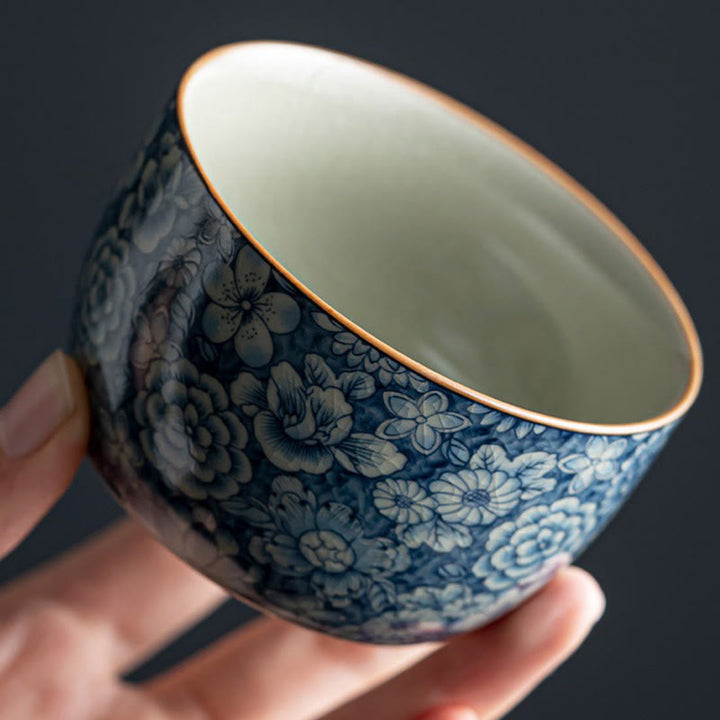 Buddha Stones Blue Lotus Peach Blossom Chrysanthemum Design Ceramic Teacup Kung Fu Tea Cups - image 9