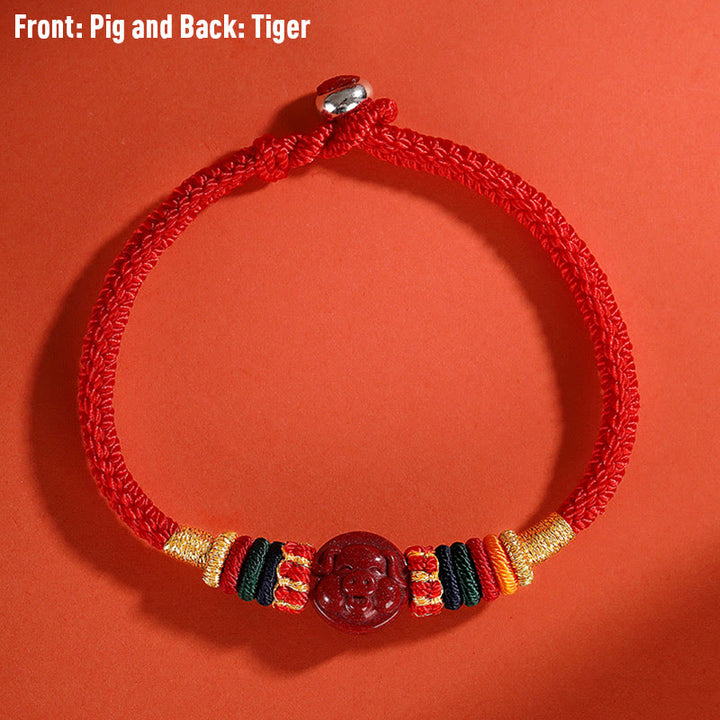 Buddha Stones Year of the Dragon 925 Sterling Silver Chinese Zodiac Cinnabar Auspicious Matches Blessing Bracelet - Pig - 23cm - image 24