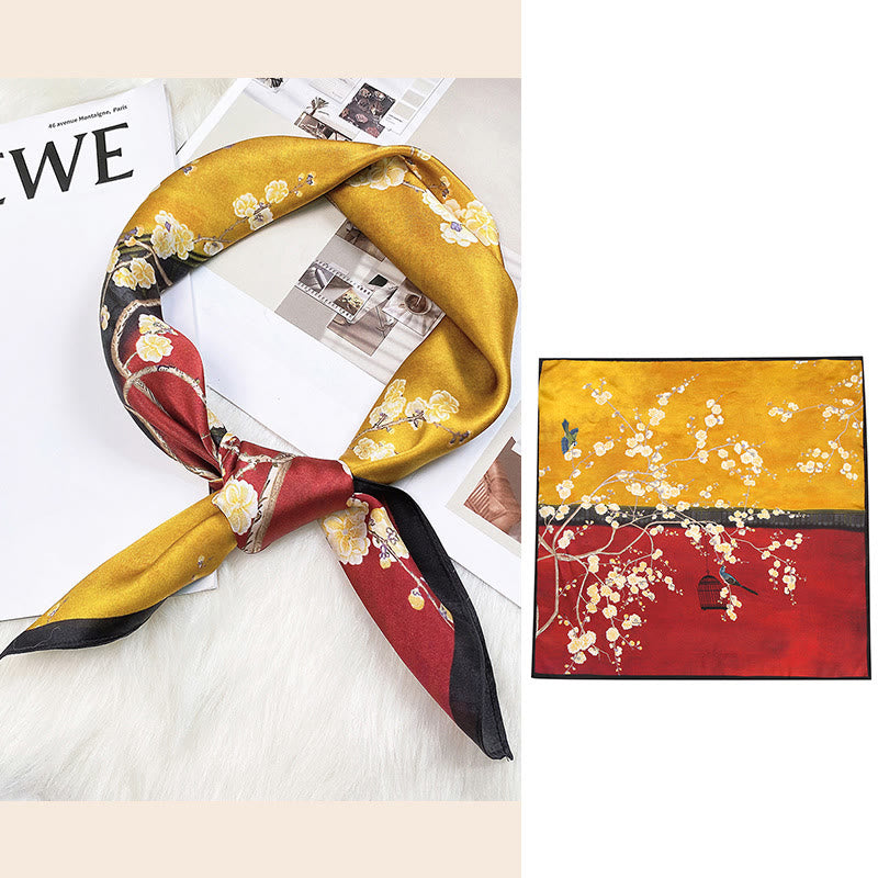 Buddha Stones Pastoral Scene Hot Air Balloon Spring Blossom 100% Mulberry Silk Neck Hair Scarf - Forbidden City Spring Scenery - image 26