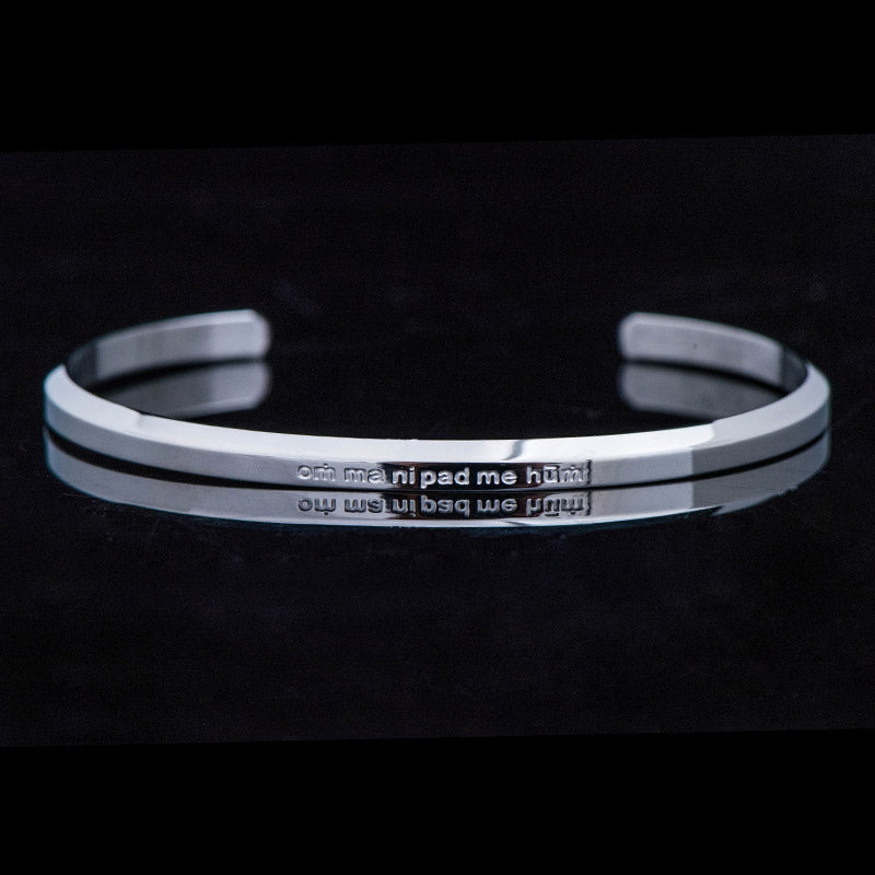 Buddha Stones Six True Words Engraving Titanium Steel Blessing Protection Bracelet - Six True Words - Silver - Large - image 4