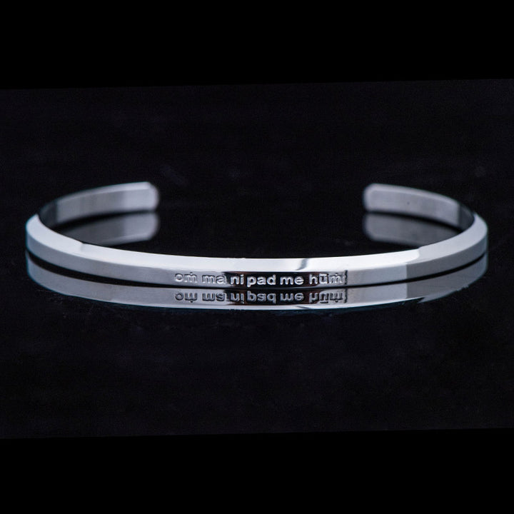 Buddha Stones Six True Words Engraving Titanium Steel Blessing Protection Bracelet - Six True Words - Silver - Large - image 4