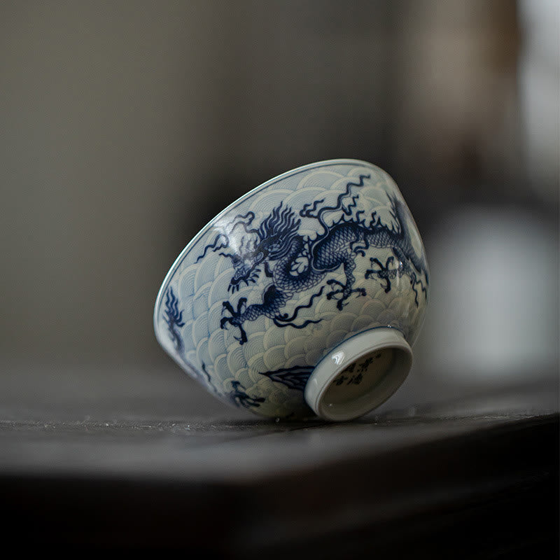 Buddha Stones Blue Dragon Design Ceramic Teacup Kung Fu Tea Cups - image 2