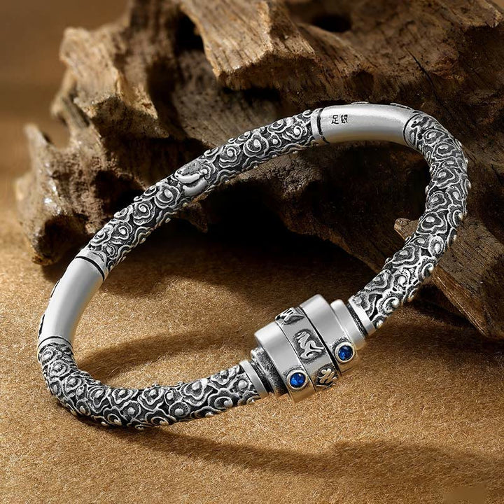 Buddha Stones 990 Sterling Silver Tibetan Auspicious Clouds Om Mani Padme Hum Engraved Creativity Bracelet Bangle - Auspicious Clouds Om Mani Padme Hum (Wrist Circumference 15-17cm) - image 0