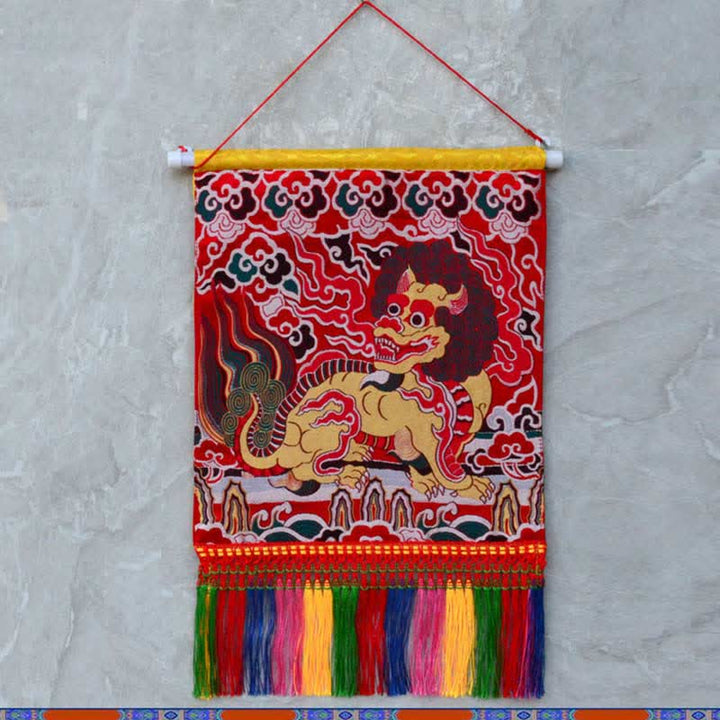 Feng Shui Kirin Spiritual Colorful Tassel Wall Art - Red - image 7