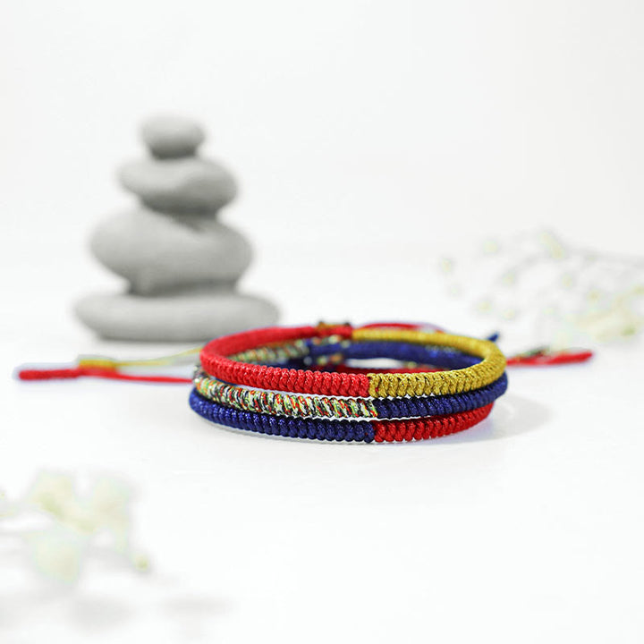 Buddha Stones Tibet Handmade Multicolor King Kong Knot Faith Protection Braided Two-Color String Bracelet - image 3