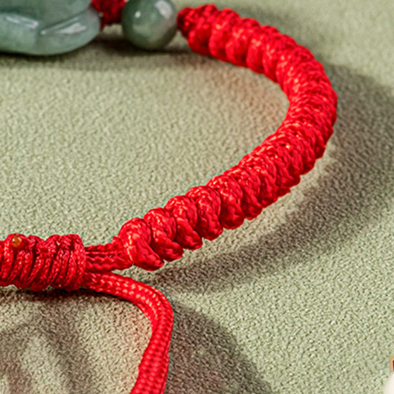 Buddha Stones Handmade Natural Jade PiXiu Protection King Kong Knot Braided String Bracelet - image 7