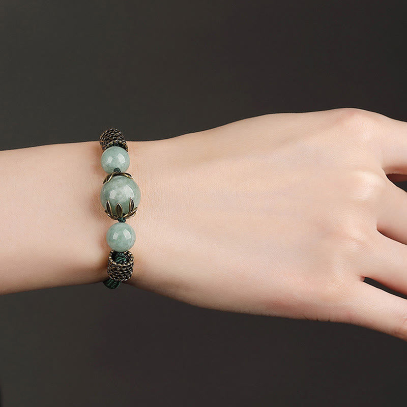 Buddha Stones Handmade Green Rope Luck Jade Bead Prosperity Bracelet - image 6