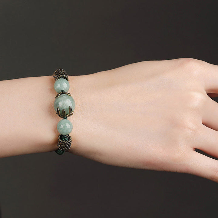 Buddha Stones Handmade Green Rope Luck Jade Bead Prosperity Bracelet - image 6