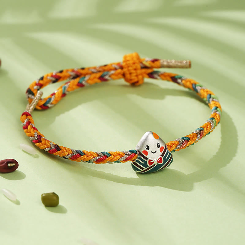 Buddha Stones 925 Sterling Silver Dragon Boat Festival Zongzi Pattern Luck Handmade Multicolored Rope Child Adult Bracelet - image 2