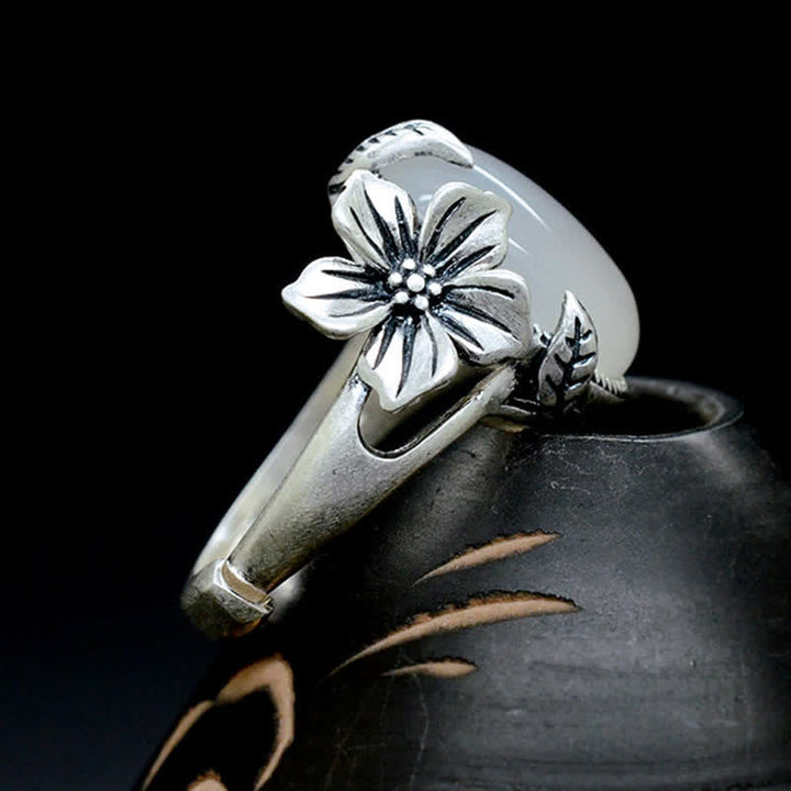 Buddha Stones 990 Sterling Silver Natural Chalcedony Plum Positive Harmony Ring - image 15