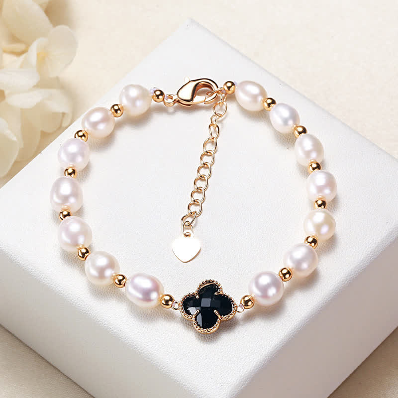 Buddha Stones Pearl Four Leaf Clover Wealth Chain Bracelet - image 7