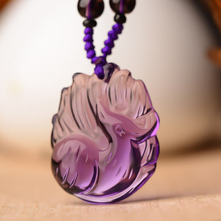 Buddha Stones Natural Amethyst White Crystal Citrine Nine Tailed Fox Luck Necklace Pendant - Amethyst(Inner Peace♥Healing) - Fox - image 5