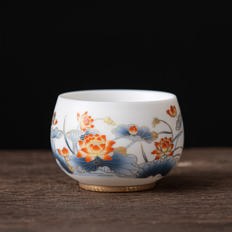 Buddha Stones Phoenix Dragon Lotus Deer Ancient Building Koi Fish Ceramic Teacup Kung Fu Tea Cups - Lotus 8.3cm*5.7cm*180ml - image 8