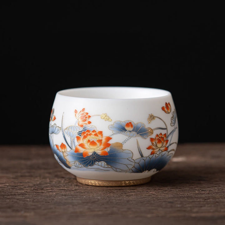 Buddha Stones Phoenix Dragon Lotus Deer Ancient Building Koi Fish Ceramic Teacup Kung Fu Tea Cups - Lotus 8.3cm*5.7cm*180ml - image 8