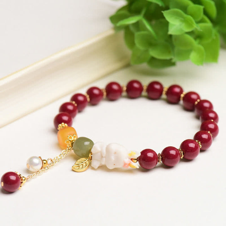 Buddha Stones Year of the Rabbit Cinnabar Hetian Jade Bunny Beaded Blessing Bracelet - image 6