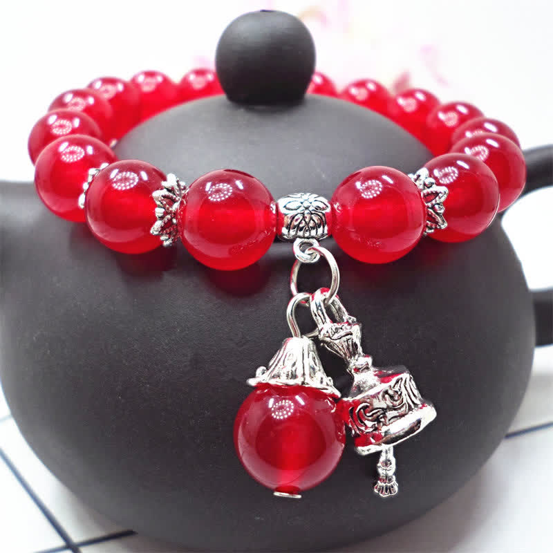 Buddha Stones Vintage Crystal Chalcedony Stone Energy Beaded Bell Charm Bracelet - image 18