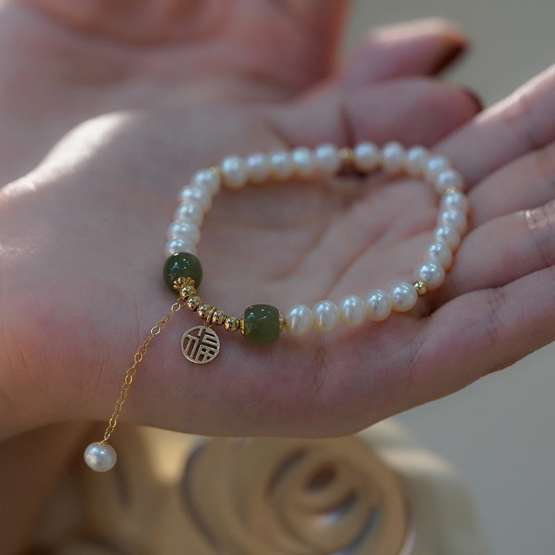 Buddha Stones Natural Pearl Hetian Jade Happiness Wisdom Bead Bracelet - image 10