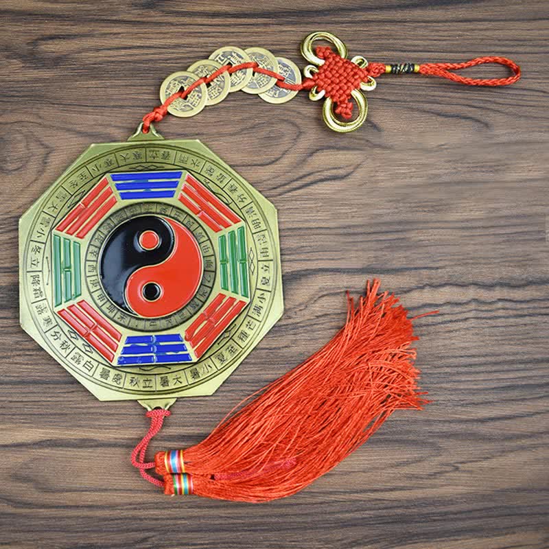 Feng Shui Bagua Map Five-Emperor Coins Chinese Knotting Harmony Energy Map - Bagua Map&Five Emperor Coins - 15cm - image 4