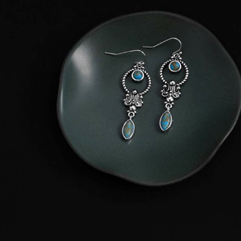 Buddha Stones 925 Sterling Silver Vintage Turquoise Waterdrop Pattern Balance Drop Dangle Earrings - image 3