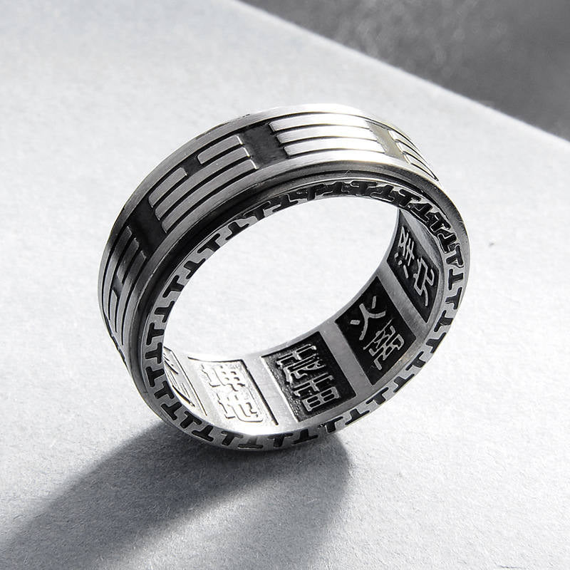 Buddha Stones Bagua Yin Yang Titanium Steel Balance Rotatable Ring - image 8